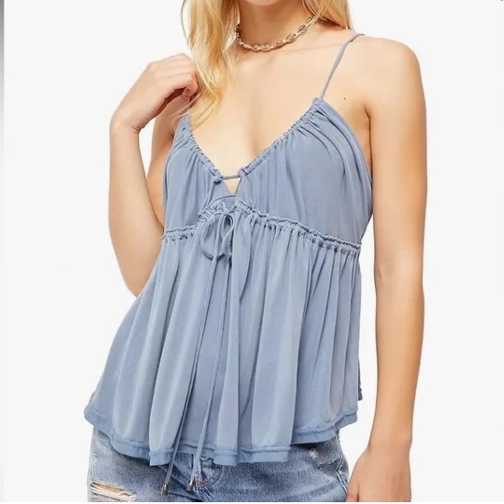 FREE PEOPLE Sundrop Front Drawstring Tie-Back Babydoll Style Flowy Top